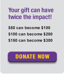 Your gift can have twice the impact! $50 can become $100, $100 can become $200, $150 can become $300. Donate Now!