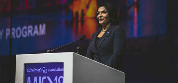Dr. Maria Carrillo welcomes more than 5,600 attendees to AAIC 2018, the highest attendance in AAIC history.