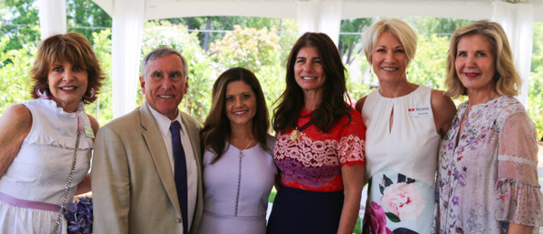  (L-R): Summit League's Jackie Hester, John Ottoboni, Senior Legal Counsel and Chief Operating Officer for Santa Clara University, the event's emcee, Laura Garcia, of media partner, NBC Bay Area, Elizabeth Gelfand Stearns, Summit League's Marianna Samson and Summit League president, Jo Ariko.