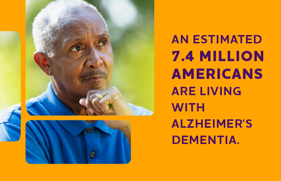 An estimated 7.4 million Americans are living with Alzheimer's dementia.