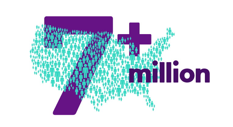Map of the USA with text 7+ million.