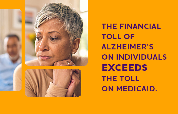 The financial toll of Alzheimer's on individuals exceeds the toll on Medicaid.