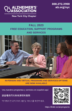 Cover of Fall 2022 Alzheimer's Association New York Chapter Programs and Services Brochure