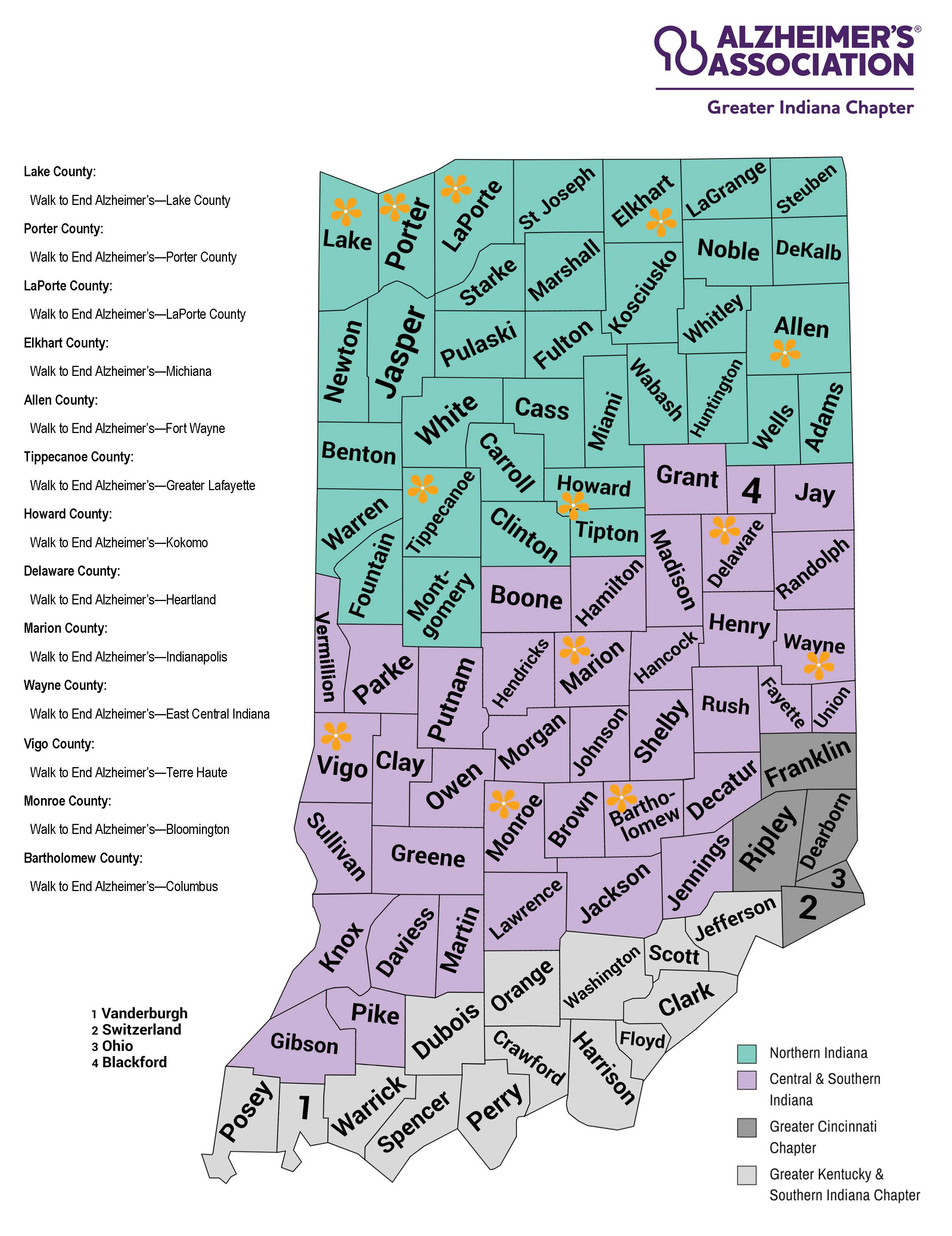 Alzheimer's Association of greater Indiana service Delivery Areas